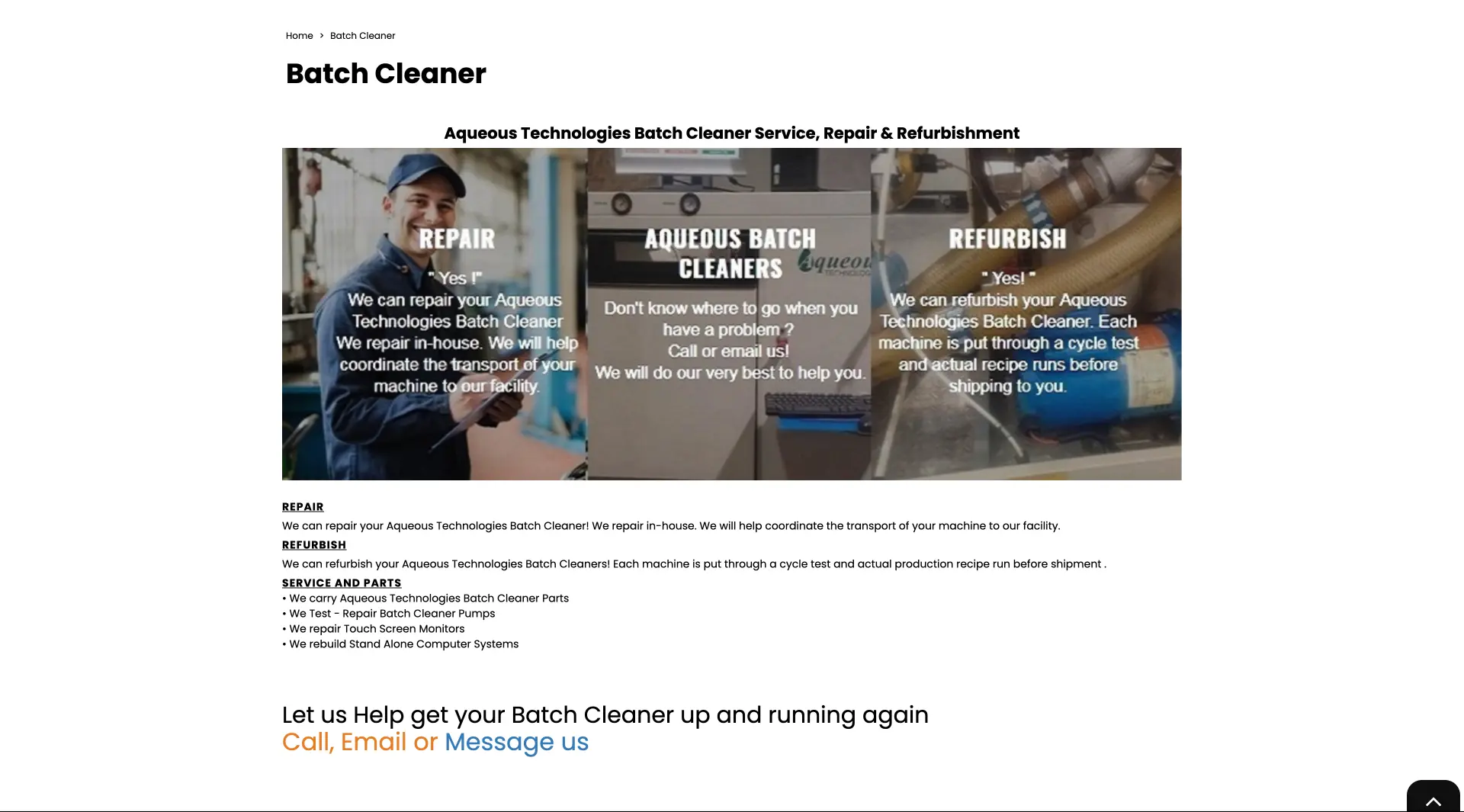 SMT Devices batch cleaner services page before the redesign
