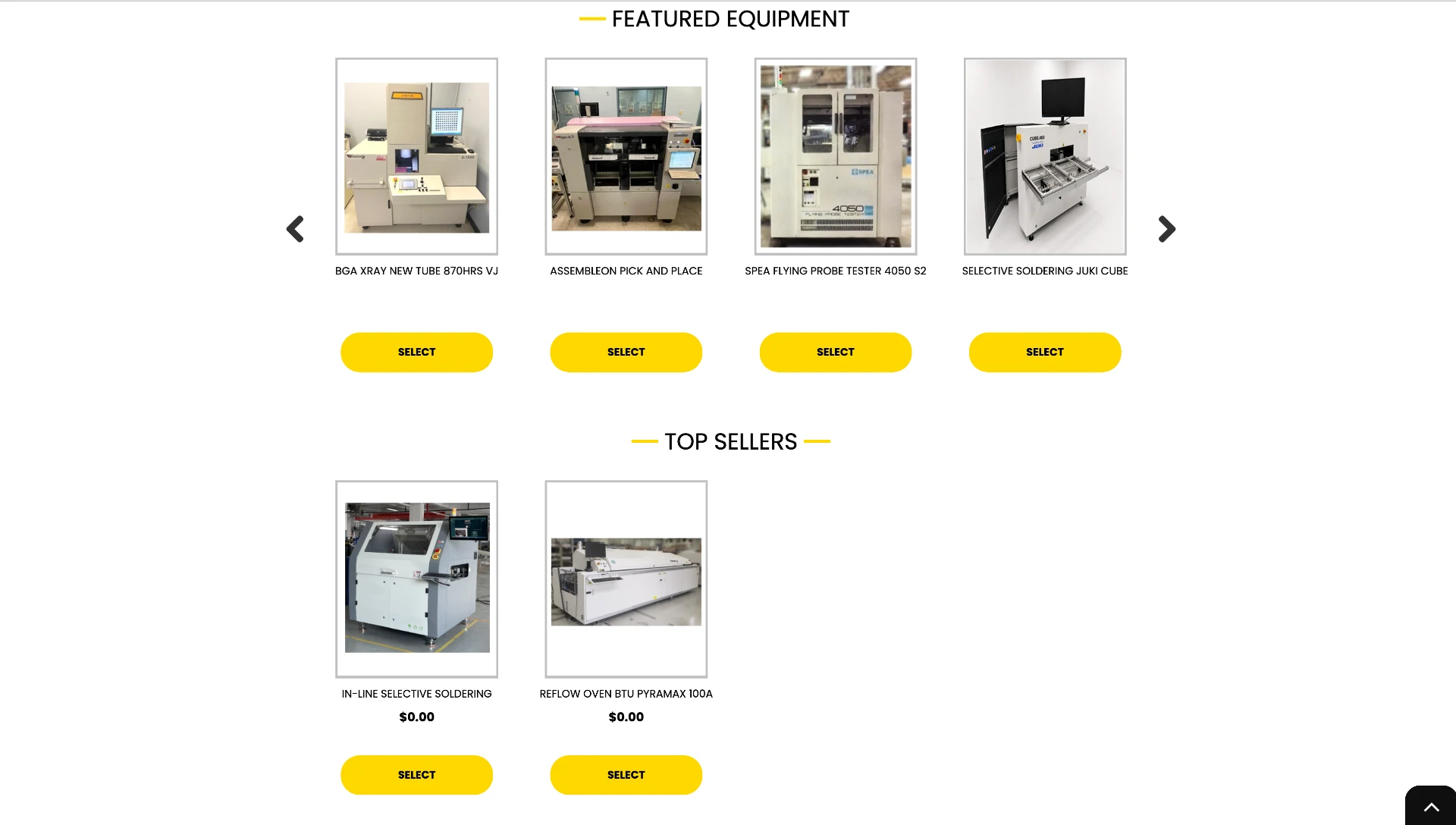 SMT Devices equipment product listing before the redesign