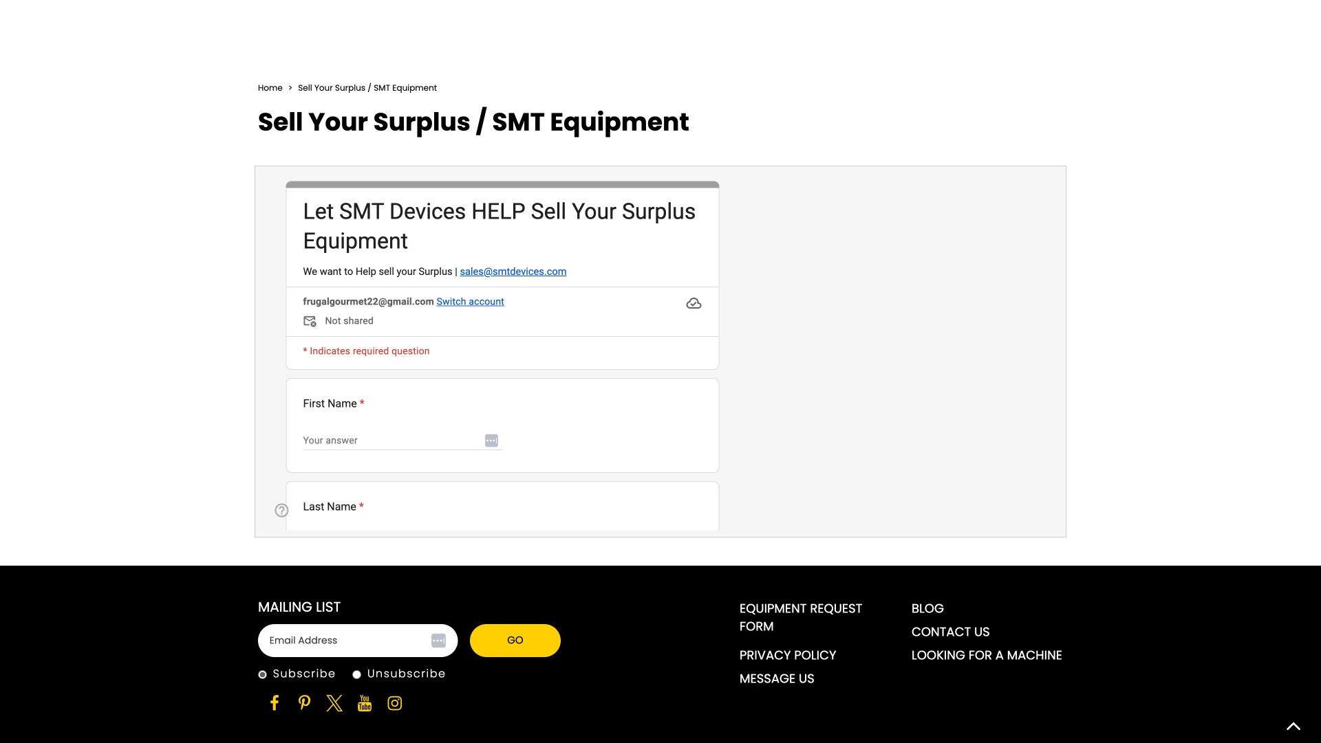 SMT Devices sell page before the redesign